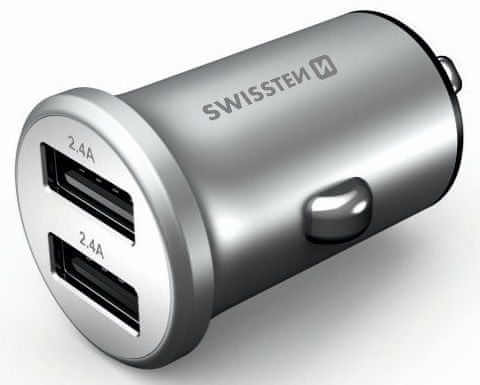 SWISSTEN CL adapter 2× USB 4,8 A Metal, srebrni 20114100