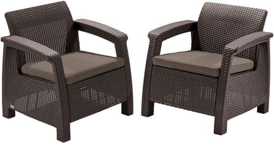Allibert 2-dijelni komplet stolica Corfu Duo, s jastucima, smeđa