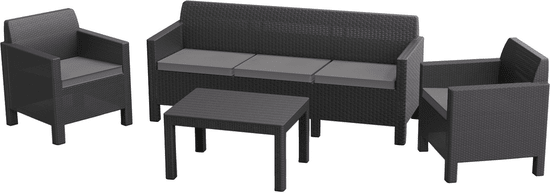 Allibert vrtna garnitura Orlando 3 Sofa, grafit + sivi jastuci