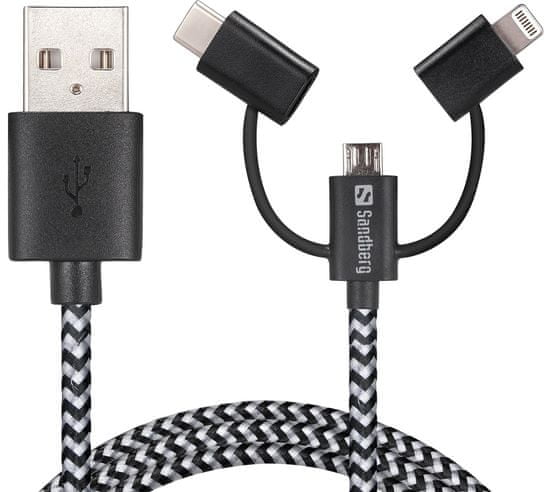 Sandberg kabel za punjenje 3u1, LightNING + microUSB + USB-C