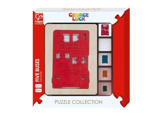 Hape Toys George Luck puzzle, 5 autobusa, 6 komada