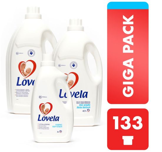 Lovela Gigapack gel za pranje bijelog rublja, 9,4 L + omekšivač gratis