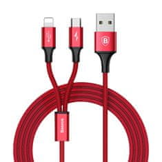 BASEUS Rapid 2u1 kabel za punjenje za microUSB, Lightning 3 A/1,2 m, crveni CAML-SU09