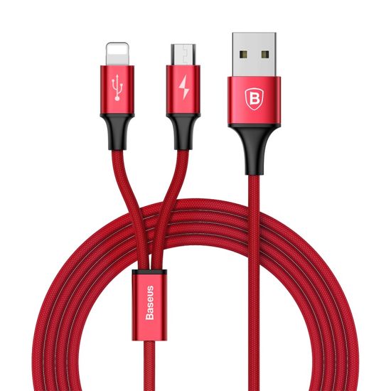 BASEUS Rapid 2u1 kabel za punjenje za microUSB, Lightning 3 A/1,2 m, crveni CAML-SU09