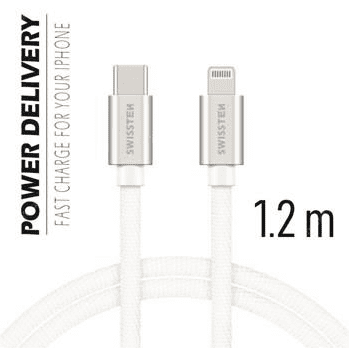 SWISSTEN podatkovni kabel Textile USB-C / Lightning 1,2 M, srebrni 71525203