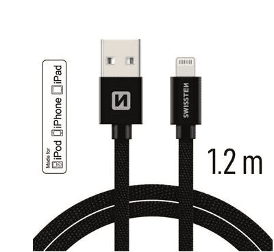 SWISSTEN podatkovni kabel Textile USB-C / Lightning MFi 1,2 M, crni 71526201