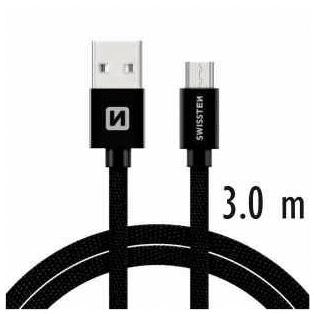 SWISSTEN podatkovni kabel Textile USB/USB-C 3,0 M, crni 71527900