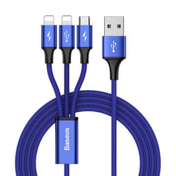 BASEUS Rapid 3u1 kabel za napajanje za Micro USB, Lightning (2×) 3A/1,2m, tamno plavi CAMLT-SU13
