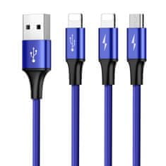 BASEUS Rapid 3u1 kabel za napajanje za Micro USB, Lightning (2×) 3A/1,2m, tamno plavi CAMLT-SU13