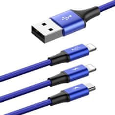BASEUS Rapid 3u1 kabel za napajanje za Micro USB, Lightning (2×) 3A/1,2m, tamno plavi CAMLT-SU13