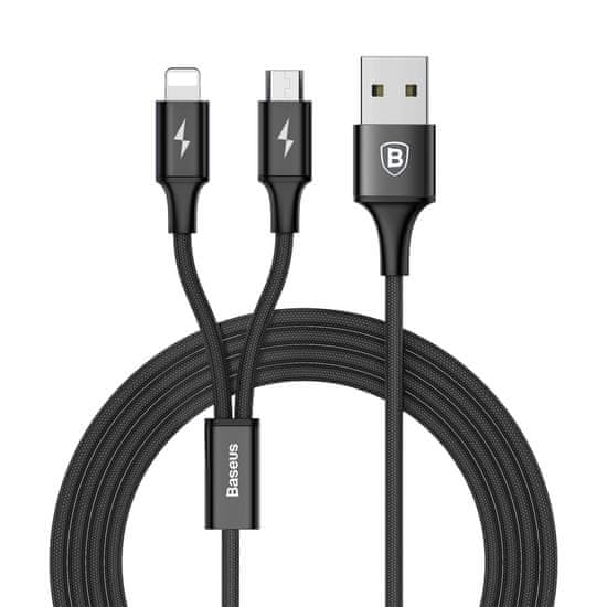 BASEUS Rapid 2u1 kabel za punjenje za microUSB, Lightning 3A/1,2 m, crni CAML-SU01