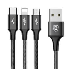 Rapid 3u1 kabel za napajanje za Micro USB, Lightning, Type-C 3A / 1,2m, crni CAMLT-SU01