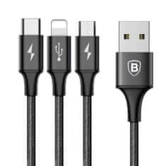 BASEUS Rapid 3u1 kabel za napajanje za Micro USB, Lightning, Type-C 3A / 1,2m, crni CAMLT-SU01