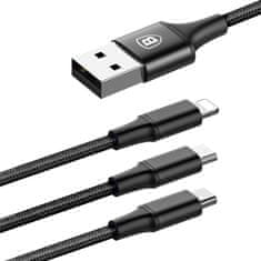 Rapid 3u1 kabel za napajanje za Micro USB, Lightning, Type-C 3A / 1,2m, crni CAMLT-SU01