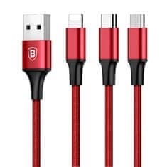 BASEUS Rapid 3u1 kabel za napajanje za Micro USB, Lightning, Type-C 3A / 1,2m, crveni CAMLT-SU09