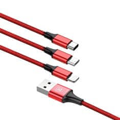 BASEUS Rapid 3u1 kabel za napajanje za Micro USB, Lightning, Type-C 3A / 1,2m, crveni CAMLT-SU09