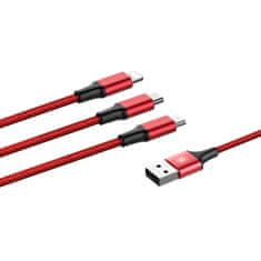 BASEUS Rapid 3u1 kabel za napajanje za Micro USB, Lightning, Type-C 3A / 1,2m, crveni CAMLT-SU09