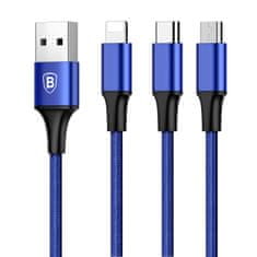 BASEUS Rapid 3u1 kabel za napajanje za Micro USB, Lightning, Type-C 3A / 1.2m, tamno plavi CAMLT-SU13