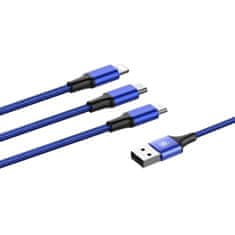 BASEUS Rapid 3u1 kabel za napajanje za Micro USB, Lightning, Type-C 3A / 1.2m, tamno plavi CAMLT-SU13