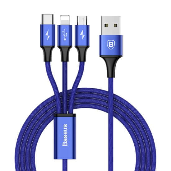 BASEUS Rapid 3u1 kabel za napajanje za Micro USB, Lightning, Type-C 3A / 1.2m, tamno plavi CAMLT-SU13