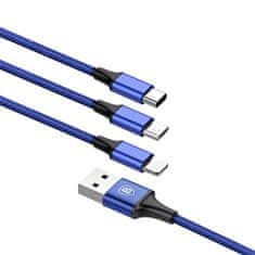 BASEUS Rapid 3u1 kabel za napajanje za Micro USB, Lightning, Type-C 3A / 1.2m, tamno plavi CAMLT-SU13