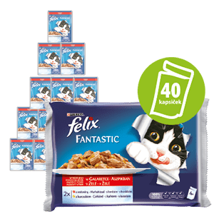 Felix mokra hrana za mačke Multipack, govedina i piletina u želeu, 10 x (4 x 100 g)