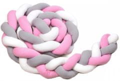 T-tomi pletena pletenica za dječji krevetić, 360 cm, bijela + siva + roza