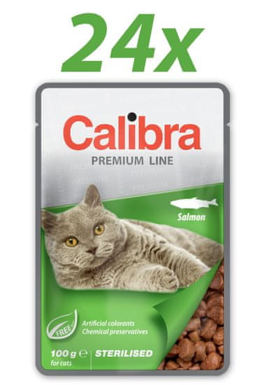 Calibra Sterilised, mokra hrana za odrasle mačke, losos, 24 x 100 g