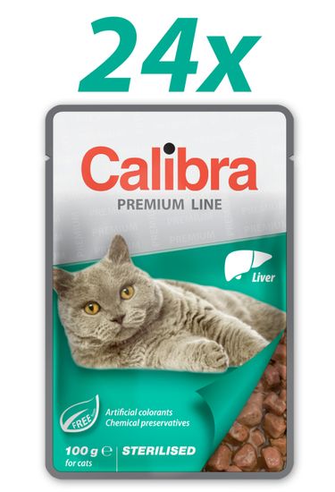 Calibra Sterilised, mokra hrana za mačke, jetrice, 24 x 100 g