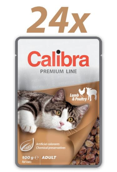 Calibra Premium Adult, mokra hrana za mačke, janjetina i perad, 24 x 100 g