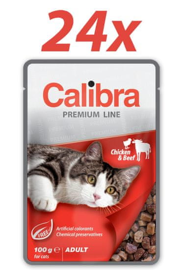 Calibra Premium Adult, mokra hrana za mačke, piletina i govedina, 24 x 100 g
