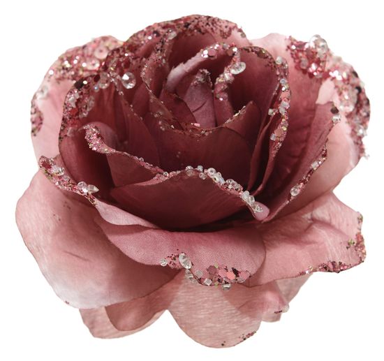 Kaemingk Ruža sa šljokicama na spojnicu, 14x8,5 cm