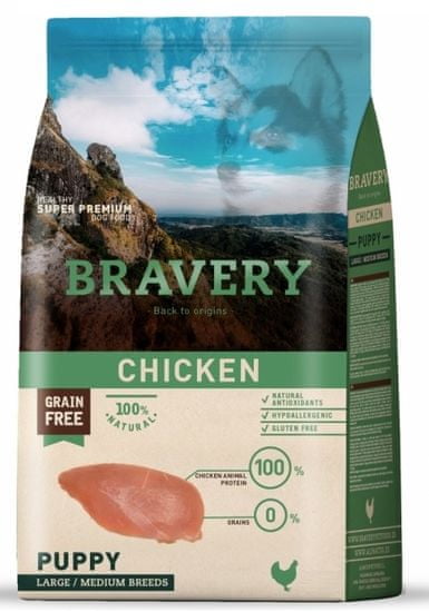 Bravery Dog Puppy Large / Medium Grain Free chicken hrana za pse, 12 kg