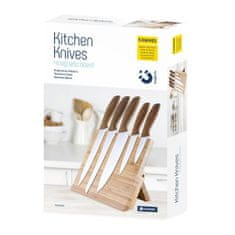 Platinet set vrhunskih kuhinjskih noževa, 5 komada, drvene ručke + drveni magnetski stalak, bambus