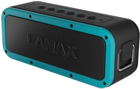 Snažni prijenosni Bluetooth zvučnik Lamax Storm1 Snaga 40 W zvuk IP67 zaštita od vode Otpornost do 15 sati NFC Prostorni zvuk hall super bass usb-c utor microSD domet bežične veze je 15 metara