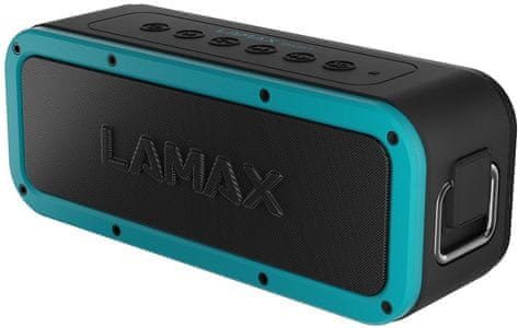 Snažni prijenosni Bluetooth zvučnik Lamax Storm1 Snaga 40 W zvuk IP67 zaštita od vode Otpornost do 15 sati NFC Prostorni zvuk hall super bass usb-c utor microSD domet bežične veze je 15 metara