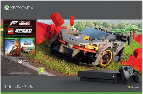 Microsoft xbox one x with forza shop horizon 4 & lego speed champions
