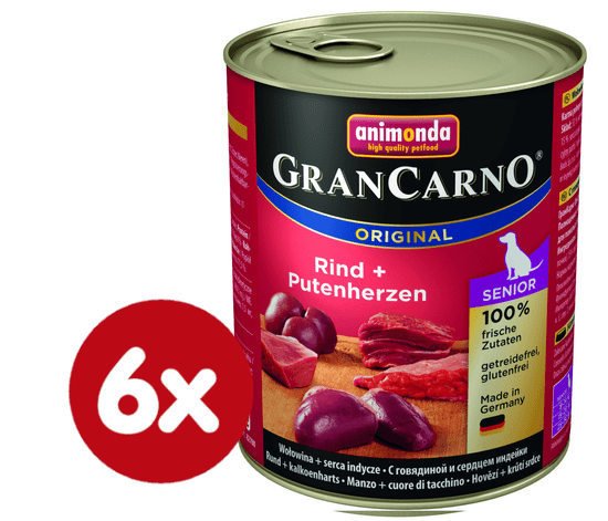 Animonda mokra hrana za starije pse, govedina + pureća srca, 6 x 800 g