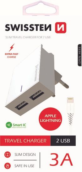 SWISSTEN 22047000 Smart IC, CE 2x USB, 3 A adapter za utičnicu, bijeli
