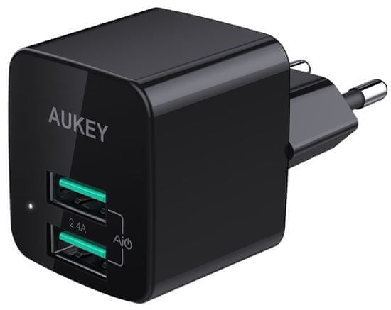 Aukey LLTSEU133680 putni punjač s priključcima 2× USB 2.0, crni