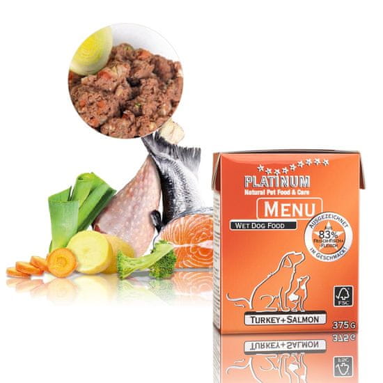 Platinum Natural Pašteta za pse Menu Turkey + Salmon, 375 g