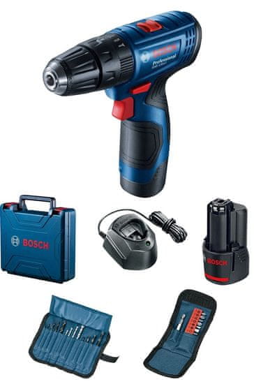 BOSCH Professional GSB 120-LI akumulatorski bušilica-odvijač + 2 akumulatora + dodatci (0.601.9G8.102)