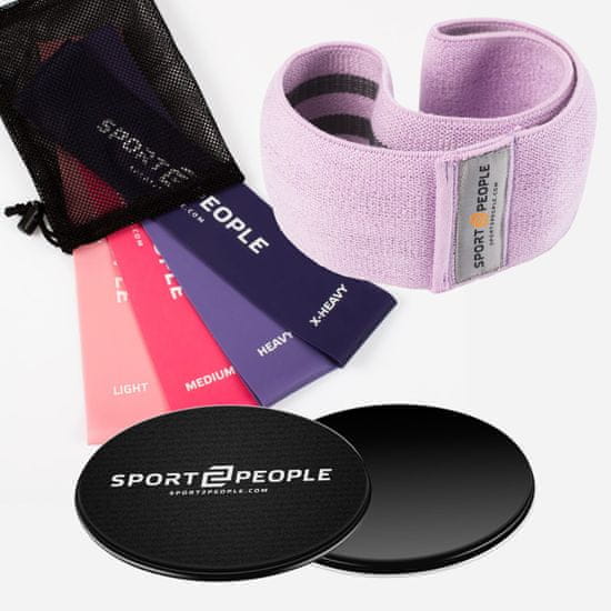 Sport2People S2P NO.1 lateks elastika za vježbu 4 set + tekstilna elastika za vježbu M + držači