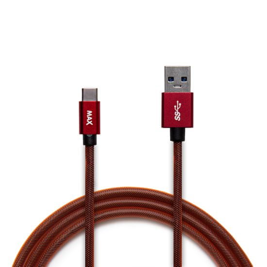 MAX kabel USB-C, pleten, 1 m, rdeč