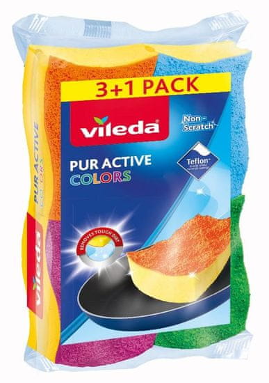 Vileda Puractive Colors spužva za čišćenje, 3+1 komada