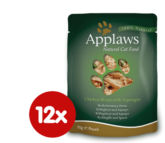 Applaws mokra hrana za mačke, pileća prsa i šparoge, 12 x 70g