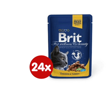  Brit Premium mokra hrana za odrasle mačke, piletina i puretina u umaku, 100 g, 24 kom 