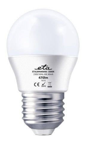 ETA žarulja, LED mini, 6 W, E27, toplo bijela