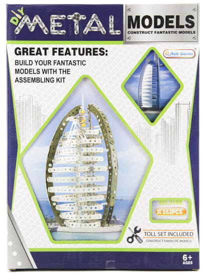 Teddies metalna zgrada Burj Al Arab Dubai, 523 komada, 26x36x6 cm