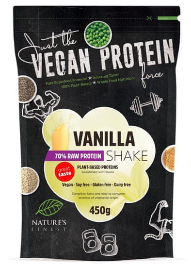 Nature's finest Bio Vegan Protein Shake mješavina, 70 % bjelančevina, sa stevijom, vanilija, 450 g